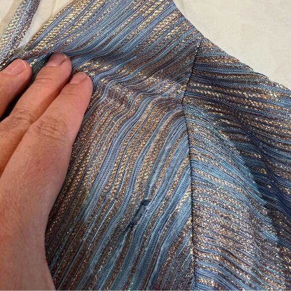 NIGHTWAY Women’s Formal Shimmer Blue Gold Long Evening Gown Dress size 12P - Picture 14 of 15